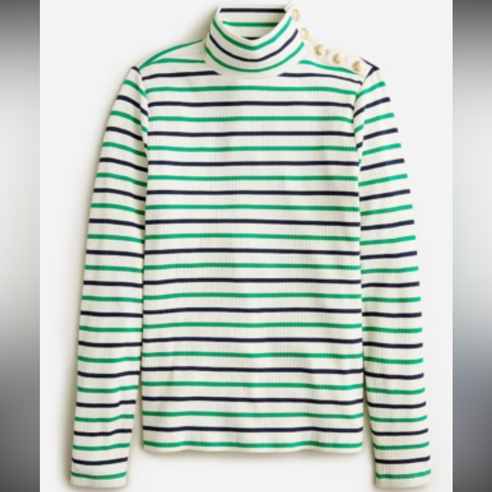J. Crew Green and Navy Striped Ribbed Top size M. BNWT